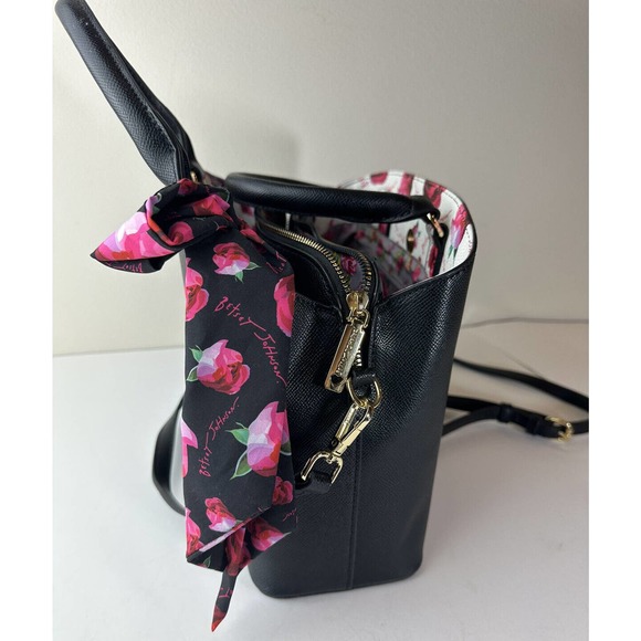 Betsey Johnson Gigi Triple Compartment Satchel W/ Scarf Black Purse Shoulder Bag - Picture 5 of 13